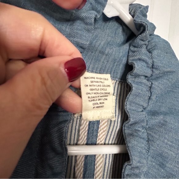 Andrea Jovine Blue Chambray Linger Length Lightweight Spring Weight Jacket Sz L - Picture 15 of 16